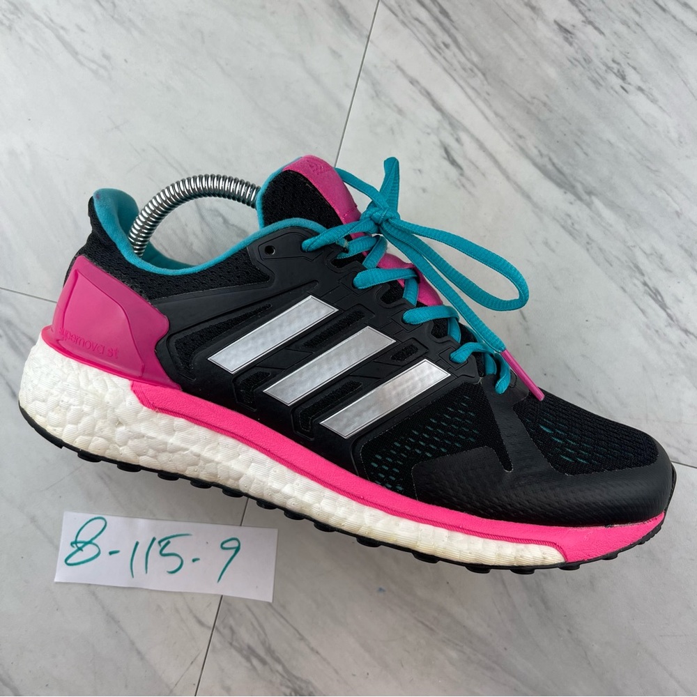 •Adidas Supernova ST Boost Women’s Running Shoes Size 8 Black Pink Cyan BB1001